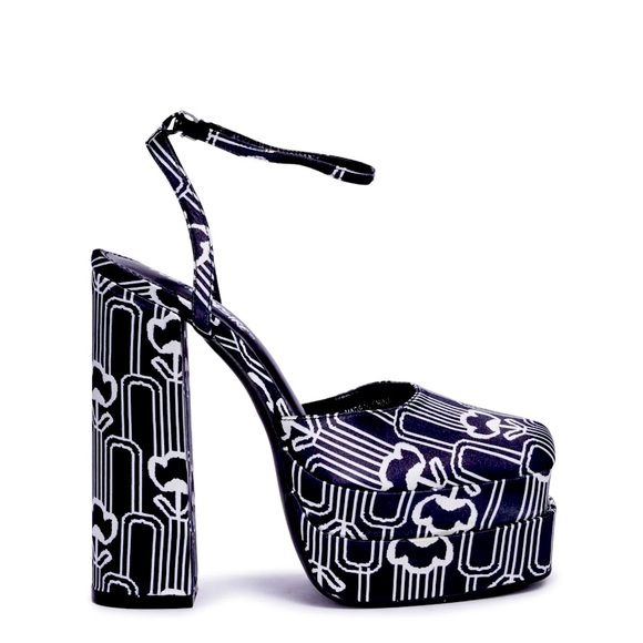 Shoes - Floral Black & White Platform Heels